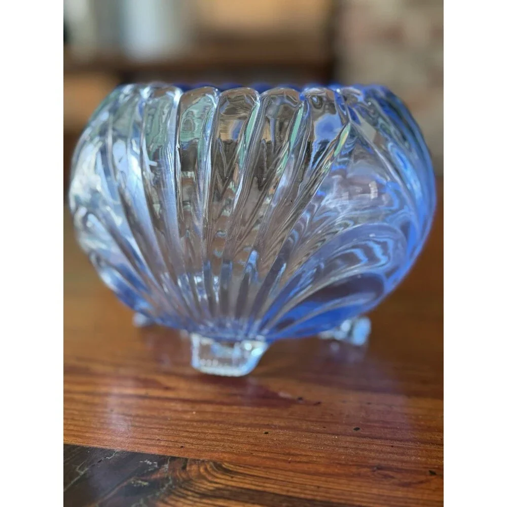 Vintage Elegant Glass Cambridge Blue Caprice Footed Rose Bowl 4.5